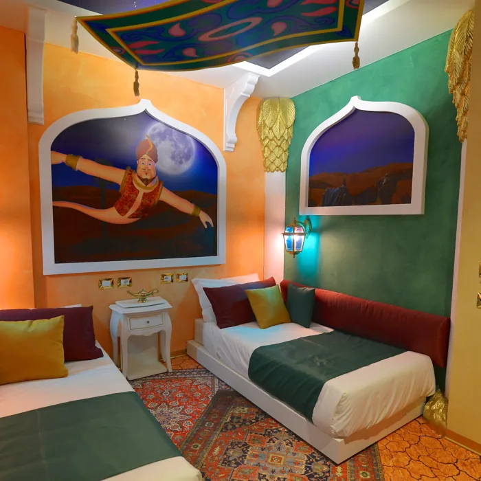 ARABIAN ADVENTURE STANDARD: The room holds a double bed and two single beds in two separate areas. There is also an additional sofa bed available for children up to the age of 7. Family rooms of this type host a maximum number of 4 people and offer a garden view. It is not possible to add a cot. Bathroom with shower - 2 LCD TVs - WI-FI.